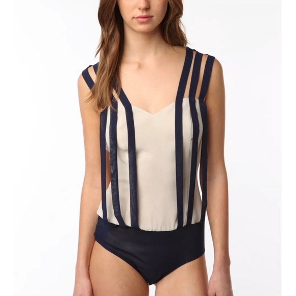 Urban Outfitters Double in Brass Chiffon Strappy Bodysuit Size Large - Picture 2 of 10
